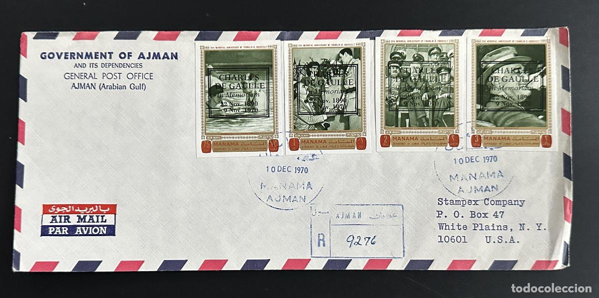 Sellos: Carta Ajman Manama 1970 Sellos De Gaulle In Memoriam sobreimpresa a EE. UU. ND