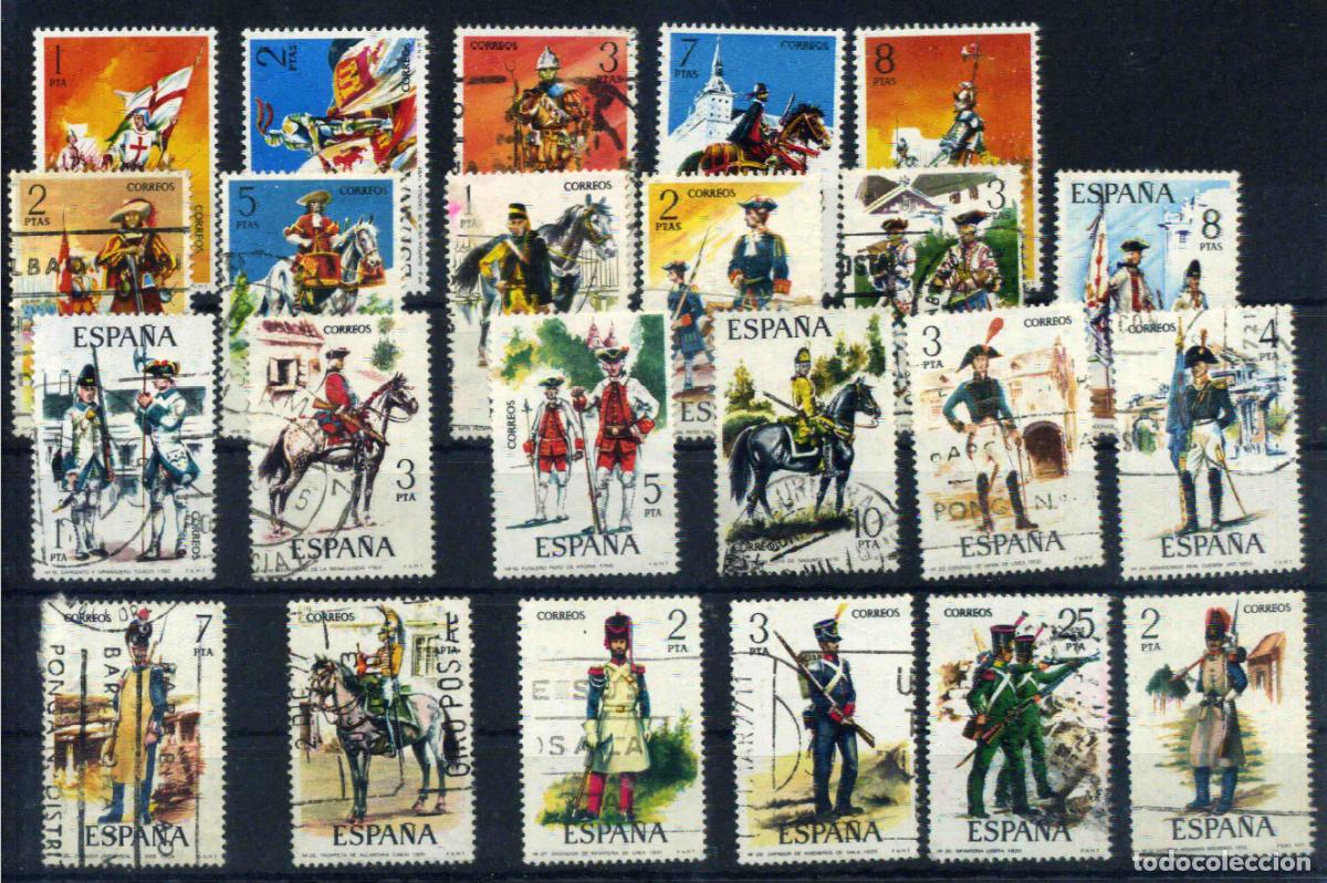 Sellos: Espa&ntilde;a - lote de sellos de uniformes militares (1973-1976)
