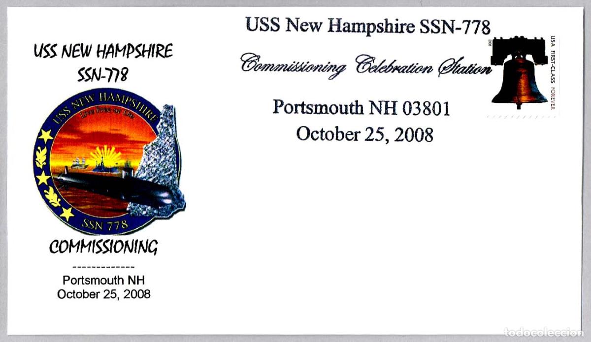 Sellos: Matasellos SUBMARINOS - PUESTA EN SERVICIO USS NEW HAMPSHIRE SSN-778. Portsmouth NH, E.Unidos, 2008