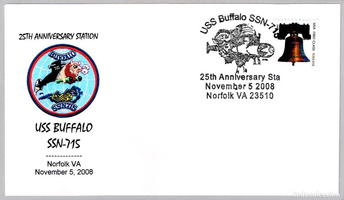 Sellos: Matasellos SUBMARINOS - 25 ANIV. SUBMARINO NUCLEAR USS BUFFALO SSN-715. Norfolk VA, E.Unidos, 2008
