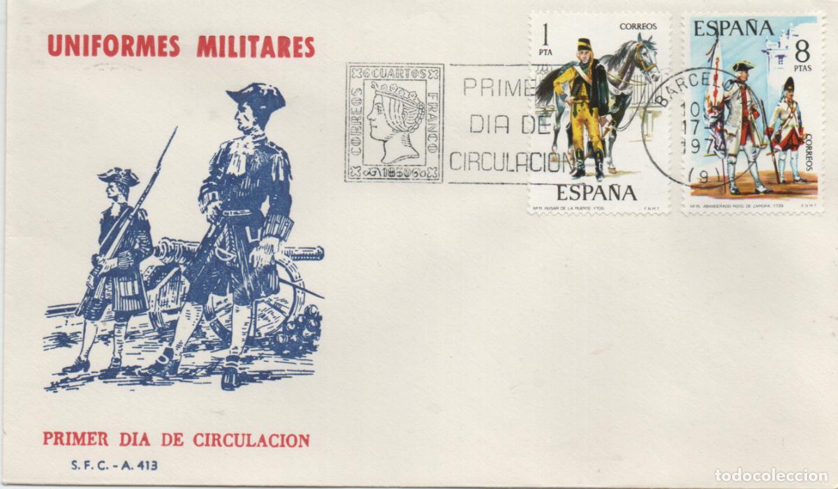 Sellos: EDIFIL 2197 Y 2201, UNIFORMES DEL OFICIAL DE ARTILLERIA. PRIMER DIA DE 17-7-1974 SFC