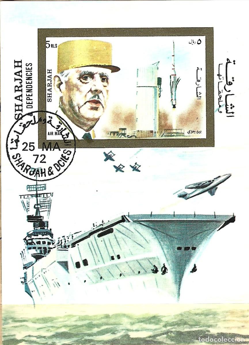 Sellos: SHARJAH - 1972- BLOQUE SELLADO - PORTAAVIONES GENERAL CHARLES DE GAULLE - USADO