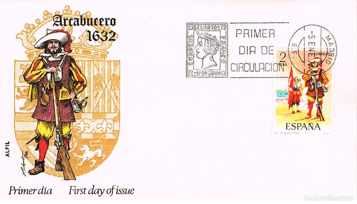 Sellos: EDIFIL 2168, ARCABUCERO DE INFANTERIA DE 1632, PRIMER DIA DE 5-1-1974, SOBRE DE ALFIL