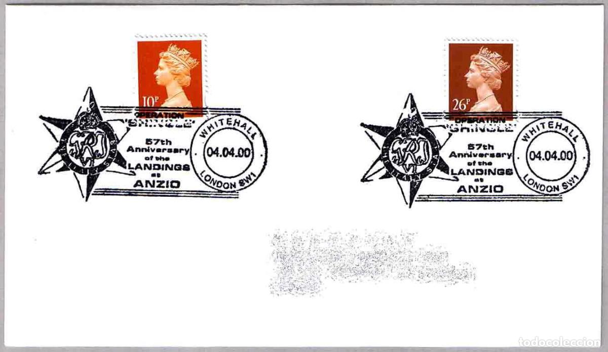 Sellos: Matasellos MILITAR - 57 ANIV. DESEMBARCOS EN ANZIO - II GUERRA MUNDIAL. Whitehall, Reino Unido, 2000