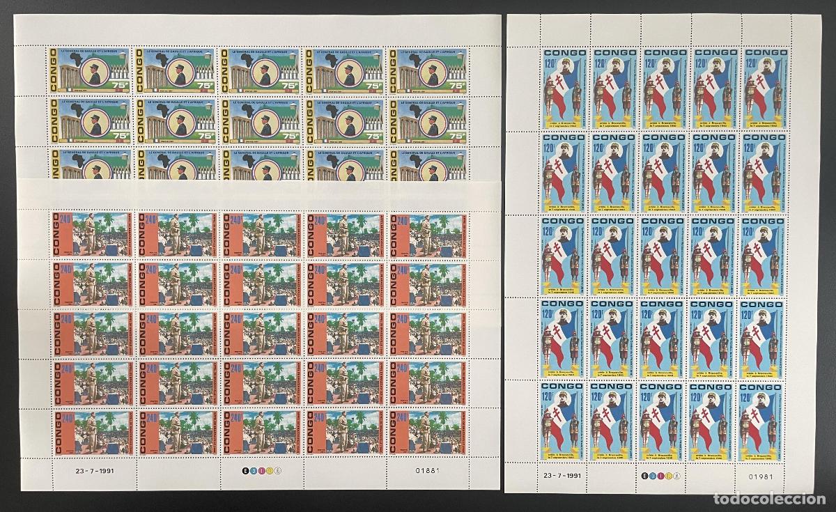 Sellos: Congo 1991 YT 933-935 tabl&oacute;n General Charles De Gaulle &Aacute;frica Brazzaville