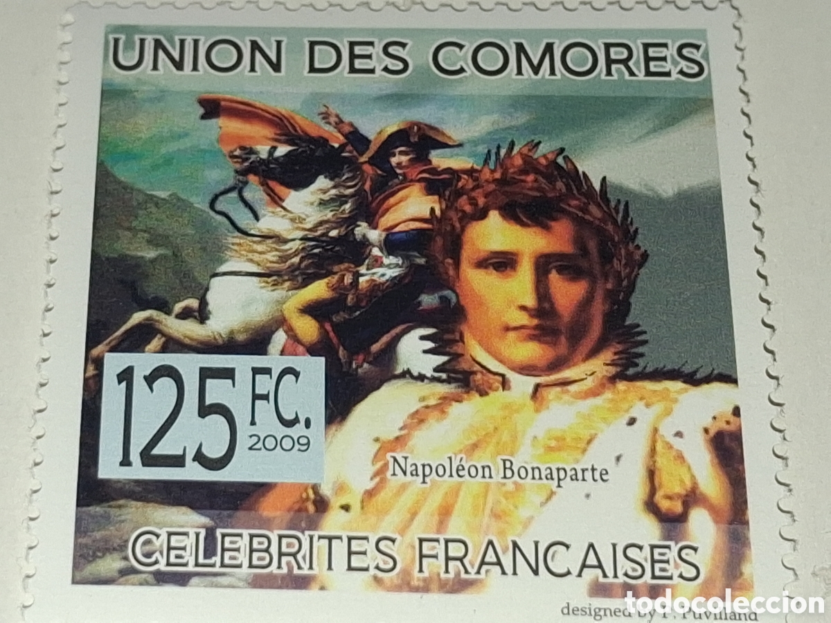 Sellos: Sello Comoras nuevo 2009. Napoleon I. Arte. Pintura. Caballo. Militar. Uniforme. Emperador.