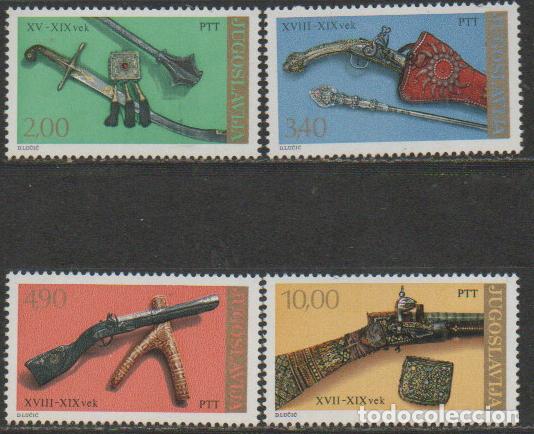 Sellos: YUGOESLAVIA IVERT N&ordm; 1659/62, DIA DEL BOMBERO ARMAS ANTIGUAS, NUEVO ** SERIE COMPLETA