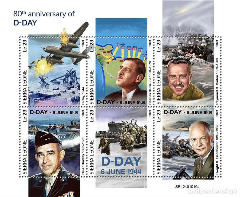 Sellos: Sierra Leona 2024 Mi. 18388-18393 hoja D-Day desembarco De Gaulle