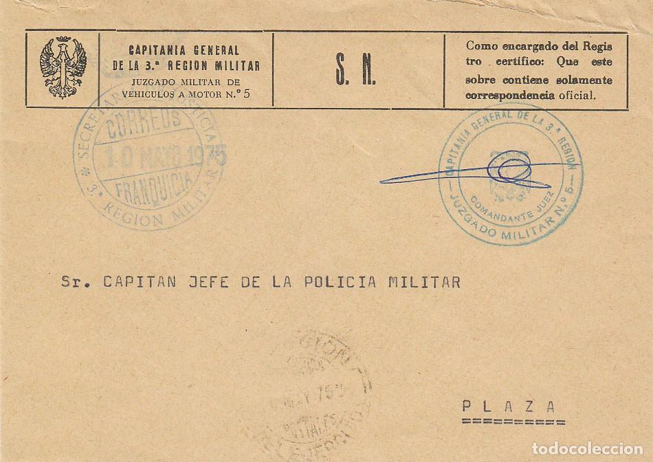 Sellos: A&Ntilde;O 1975, CAPITANIA GENERAL DE LA 3&ordf; REGION MILITAR, JUZGADO DE VEHICULOS A MOTOR, FRANQUICIA