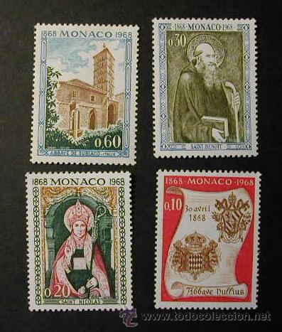 Sellos: MONACO 1968 CENTENARIO DE LA ABADIA NULLUS DIOCESIS 4 SELLOS - Foto 1