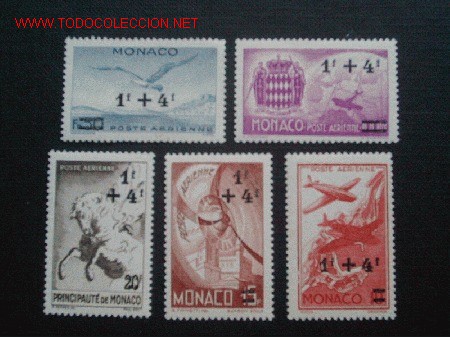 Sellos: MONACO, N&ordm; YVERT  AEREO 8/12   A&Ntilde;O 1945 - Foto 1