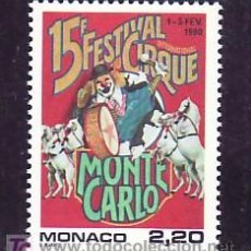 Sellos: MONACO 1703 SIN CHARNELA, PAYASO, MUSICA, CABALLO, 15º FESTIVAL INTERNACIONAL CIRCO EN MONTE-CARLO. Lote 11425267