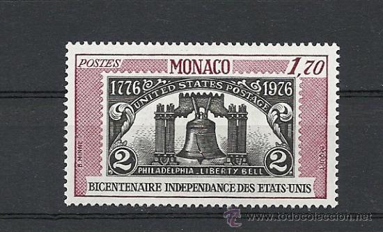 Sellos: MONACO 1976, YVERT N&ordm; 1055**, BICENTENARIO DE E.E.U.U. - Foto 1