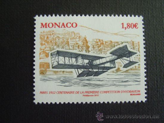 Sellos: MONACO A&Ntilde;O 2012.CENTENARIO 1&ordm; HIDROAVION DE COMPETICION - Foto 1