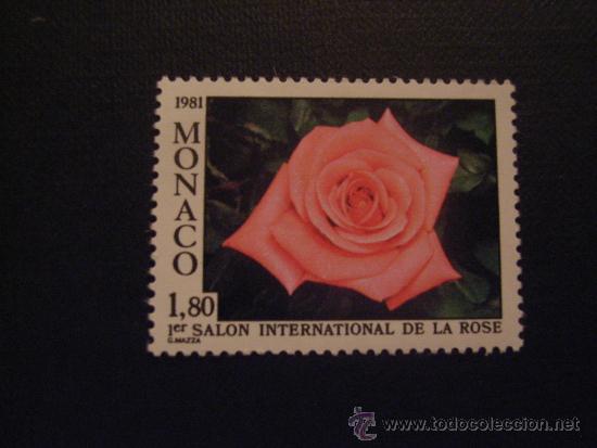 Sellos: MONACO N&ordm; YVERT 1297***A&Ntilde;O 1981. FLORA. ROSA - Foto 1