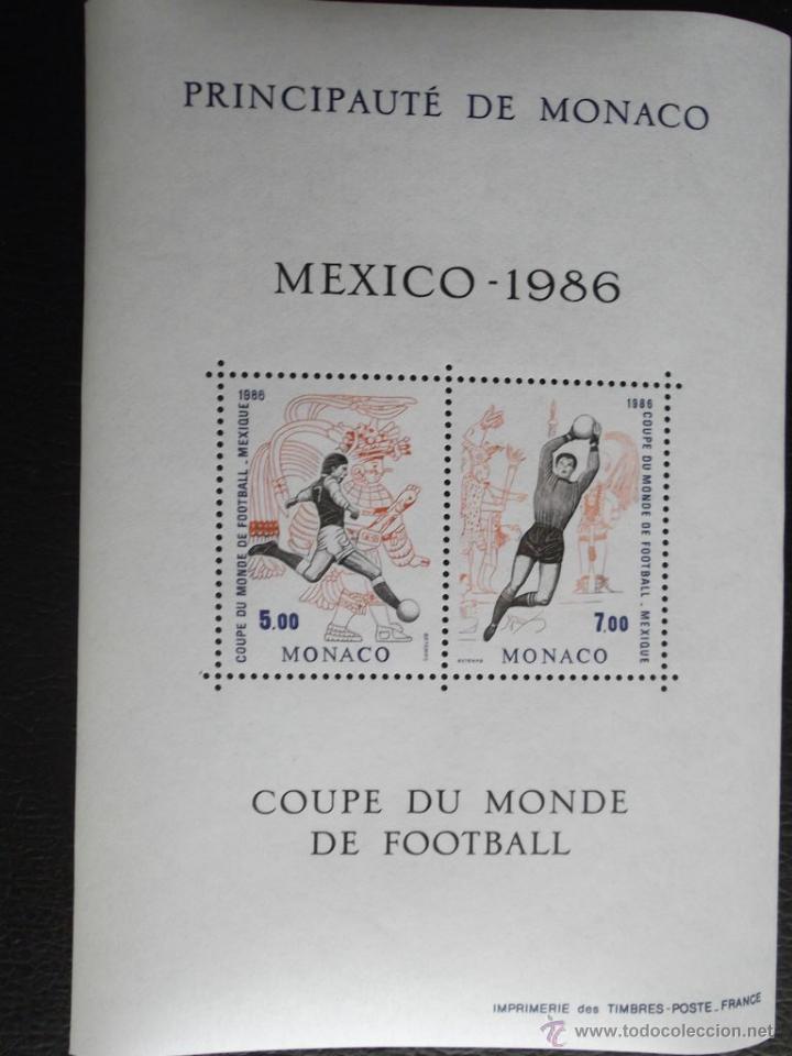 Sellos: M&oacute;naco. HB 35 Copa mundial de f&uacute;tbol Mexico'86. 1986. Sellos nuevos y numeraci&oacute;n Yvert.