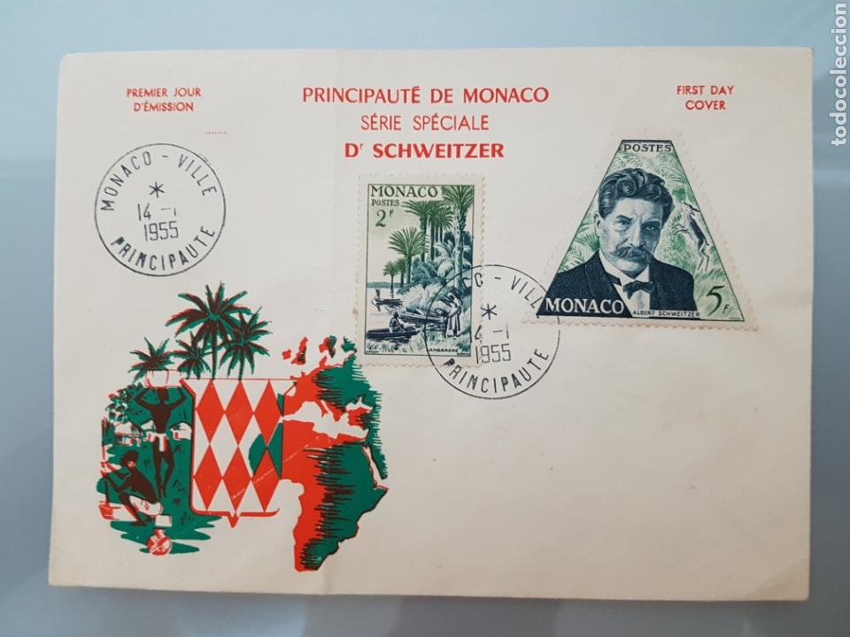 Sellos: SOBRE PRIMER D&Iacute;A M&Oacute;NACO 1955 - Foto 1