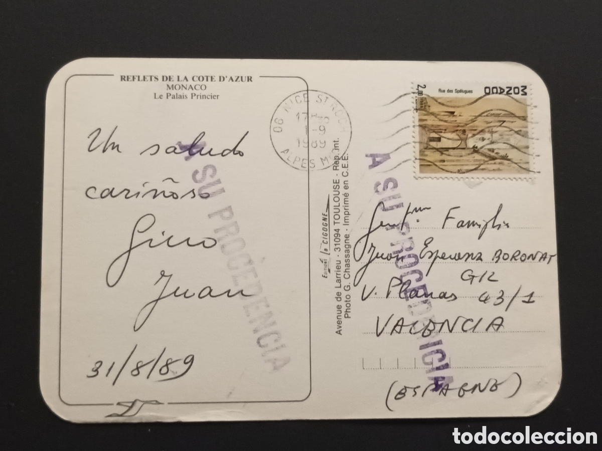 Sellos: M&Oacute;NACO. POSTAL FRANQUEADA Y DEVUELTA A SU PROCEDENCIA. - Foto 1