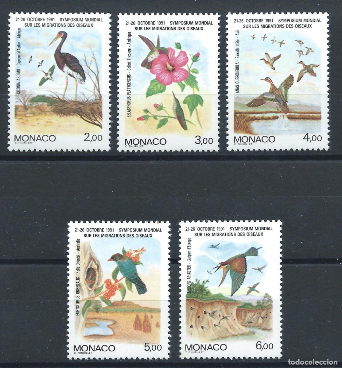 Sellos: Monaco N&deg;1754/58** (MNH) 1990 - Oiseaux migrateurs - Foto 1