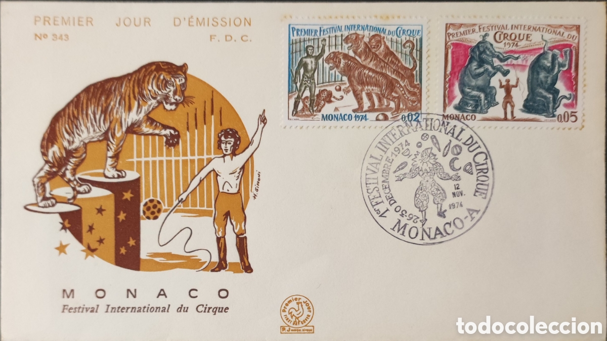 Sellos: M&oacute;naco. 1974. D&iacute;a internacional del Circo - Foto 1