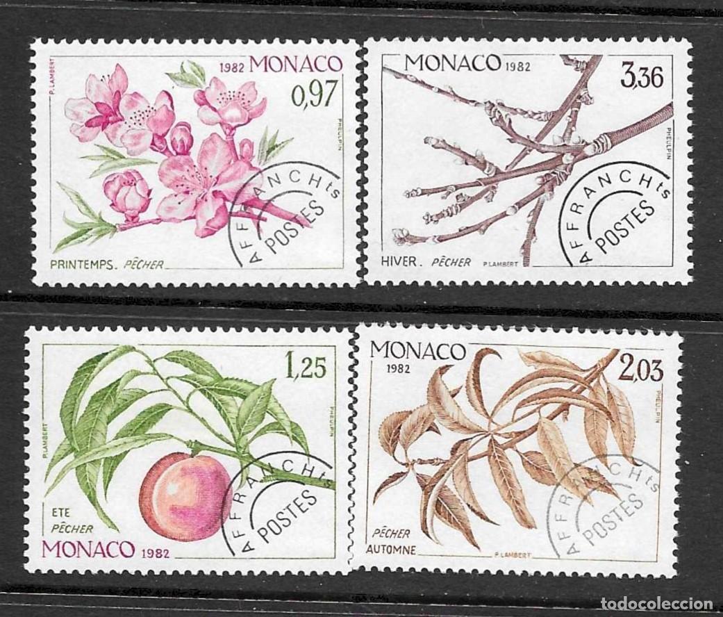 Sellos: MONACO 1982**- -LAS CUATRO ESTACIONES DEL MELOCOTONERO- PRECANCELADOS- SERIE COMPLETA