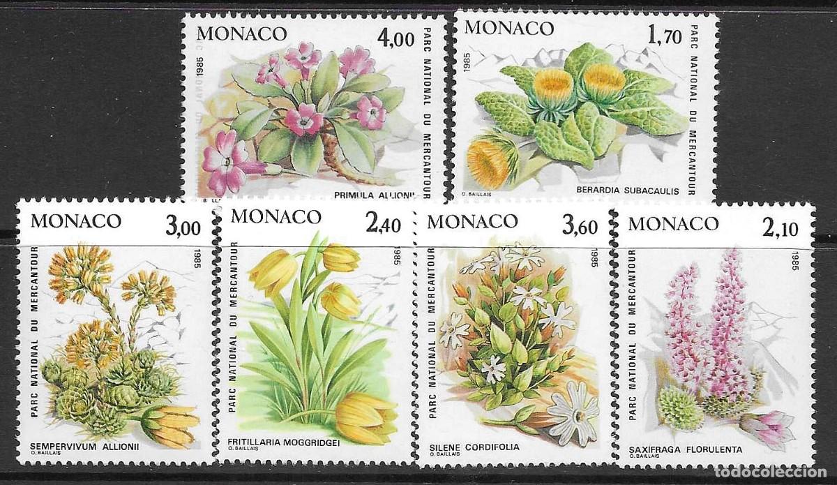 Sellos: MONACO 1985**- -FLORES DEL PARQUE NATURAL DE MERANTOUR - SERIE COMPLETA