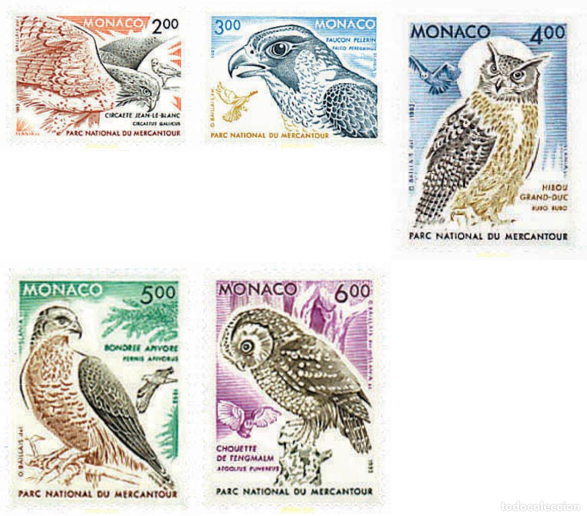 Sellos: 35486 MNH MONACO 1993 AVES RAPACES DEL PARQUE DE MERCANTOUR