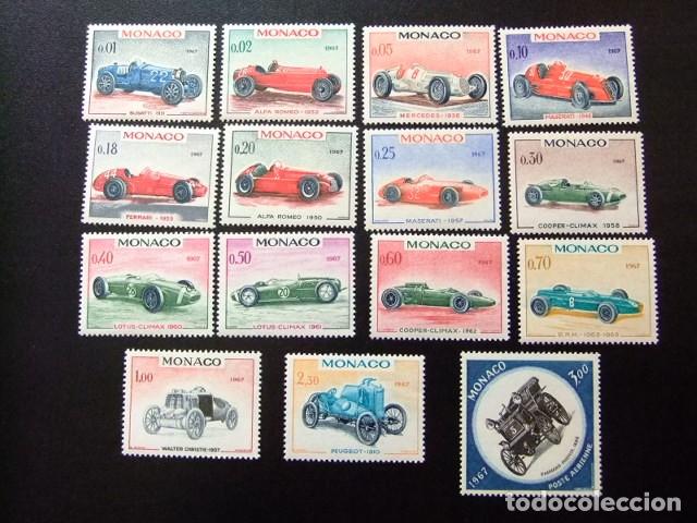 Sellos: L 149 MONACO 1967 / XXV GRAN PREMIO AUTOMOVIL en MONACO / YVERT 708 / 721 + PA 91 MNH