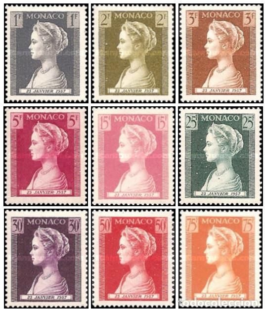 Sellos: M&oacute;naco 1957 SW-577/85 &rdquo;Princesa Gracia de M&oacute;naco&rdquo;./ Nuevo, sin charnela, MNH.