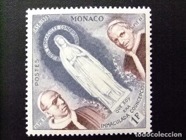 Sellos: 107 MONACO 1958 / CENTENARIO de la APARICI&Oacute;N de LOURDES / YVERT 492 MH