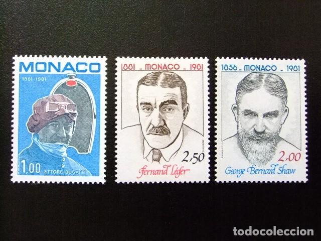 Sellos: 107 MONACO 1981 / ETTORE BUGATTI - GEORGE BERNARD - FERNAND L&Eacute;GER / YVERT 1290 / 1292 MNH