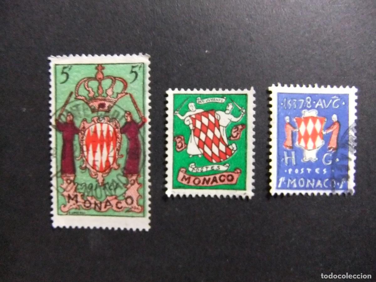 Sellos: 107 MONACO 1954 / ESCUDOS de ARMAS / YVERT 407+ 408 + 411 FU
