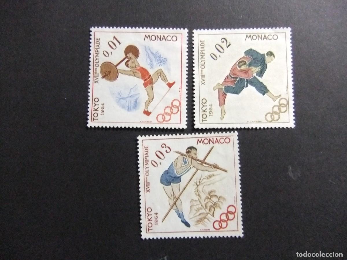 Sellos: 107 MONACO 1964 / JUEGOS OLIMPICOS TOKIO / YVERT 654 + 655 + 656 FU