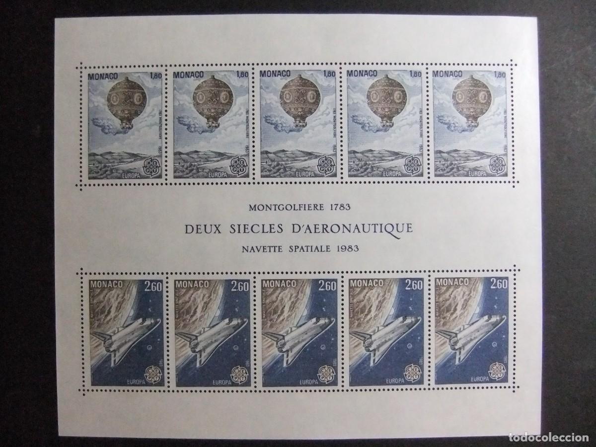 Sellos: 107 MONACO 1983 / 2 SIGLOS DE AERONAUTICA - NAVE ESPACIAL Y GLOBO / YVERT BLOC 25 MNH