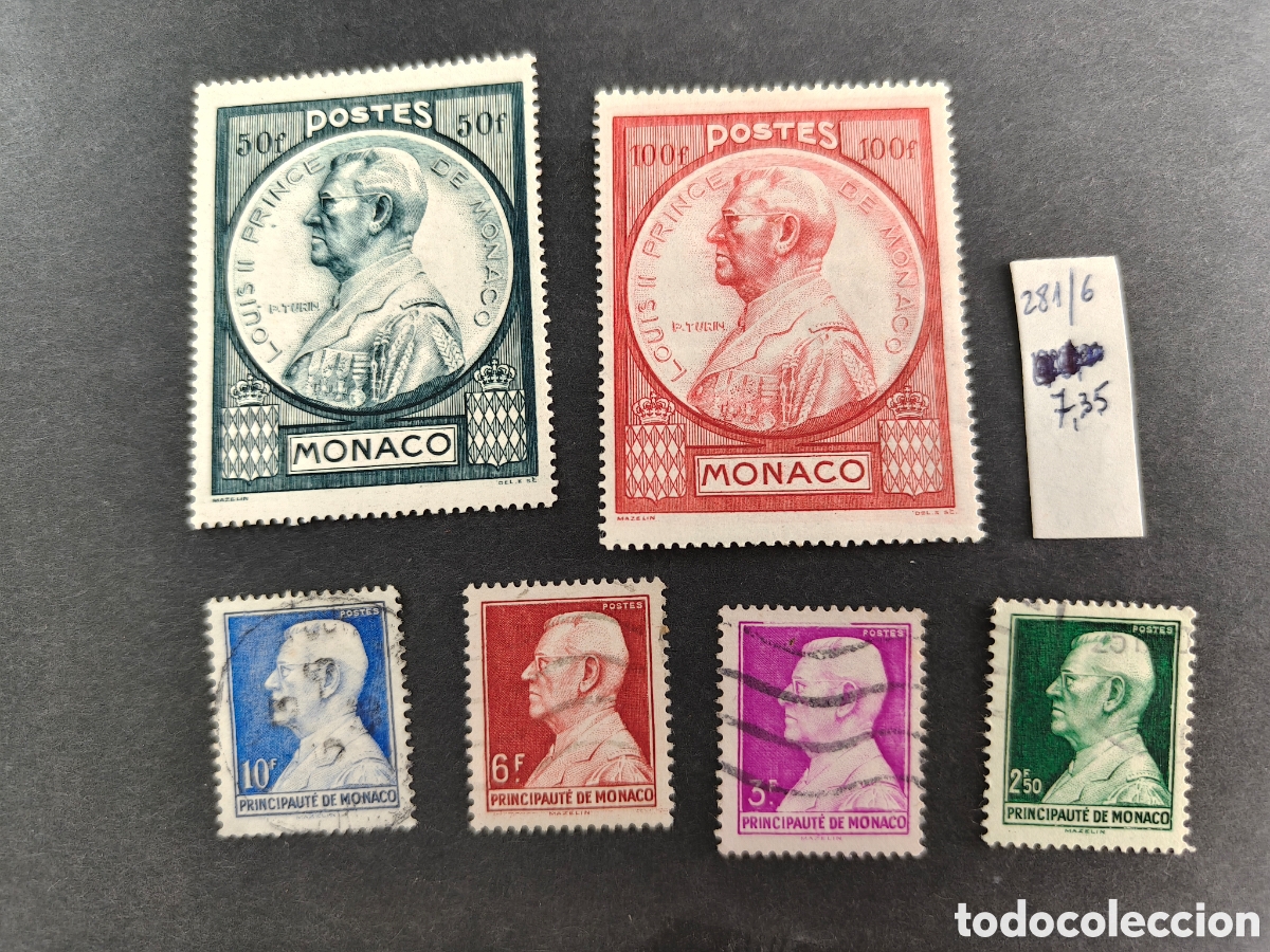 Sellos: Monaco series Rey Luis yvert 281/6 sellos usados