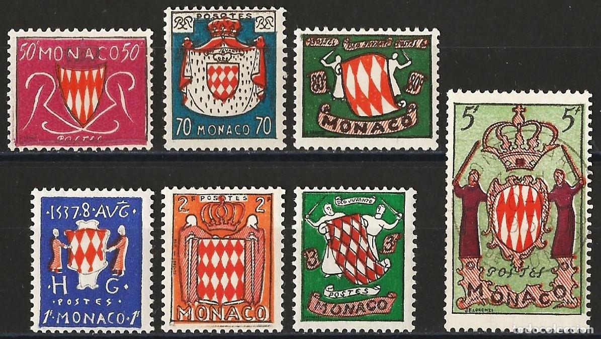 Sellos: Monaco 1954 - Mi 479 a 485 - YT 405 a 411 - Escudos de armas - MH*