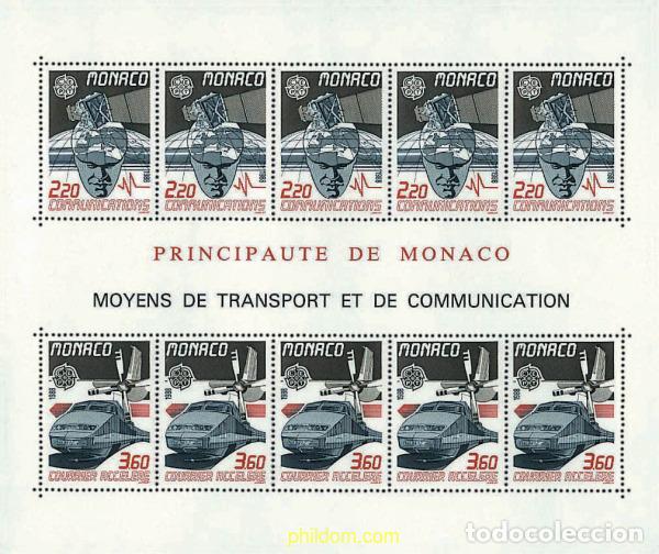 Sellos: 62702 MNH MONACO 1988 EUROPA CEPT. TRANSPORTE Y MEDIOS DE COMUNICACION