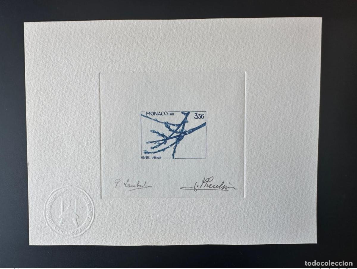 Stamps: M&oacute;naco 1982 YT 77 preo Prueba de artista Invierno cuatro estaciones Melocotonero Baum