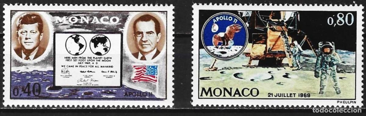 Sellos: Monaco 1970 - Mi 974 y 975 - YT 829 y 830 - Apollo XI : El primer hombre en la Luna - MNH**