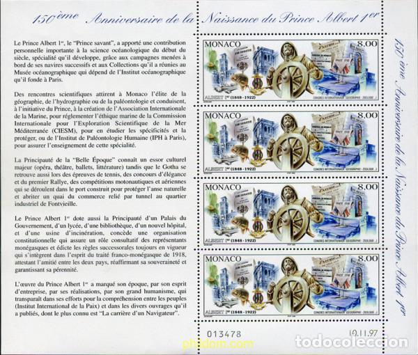 Sellos: 11834 MNH MONACO 1997 150 ANIVERSARIO DEL NACIMIENTO DEL PRINCIPE ALBERTO I