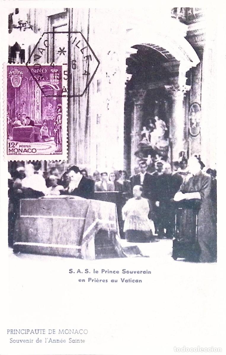 Sellos: O) 1951 MONACO, PRINCE RAINIER III PRAYING INSIDE ST. PETER'S BASILICA IN VATICAN CITY, MAXIMUM CAR