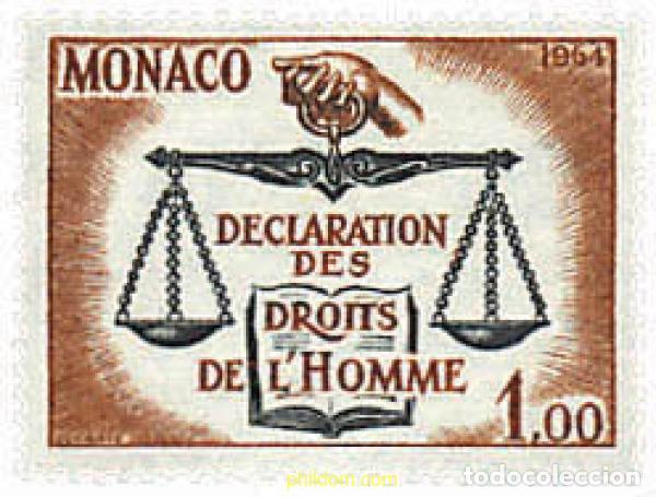 Sellos: 32383 MNH MONACO 1964 15 ANIVERSARIO DE LA DECLARACION DE LOS DERECHOS HUMANOS