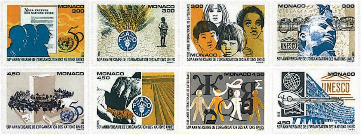 Sellos: 368803 MNH MONACO 1995 50 ANIVERSARIO DE LA ONU, DE LA FAO Y DE LA UNESCO