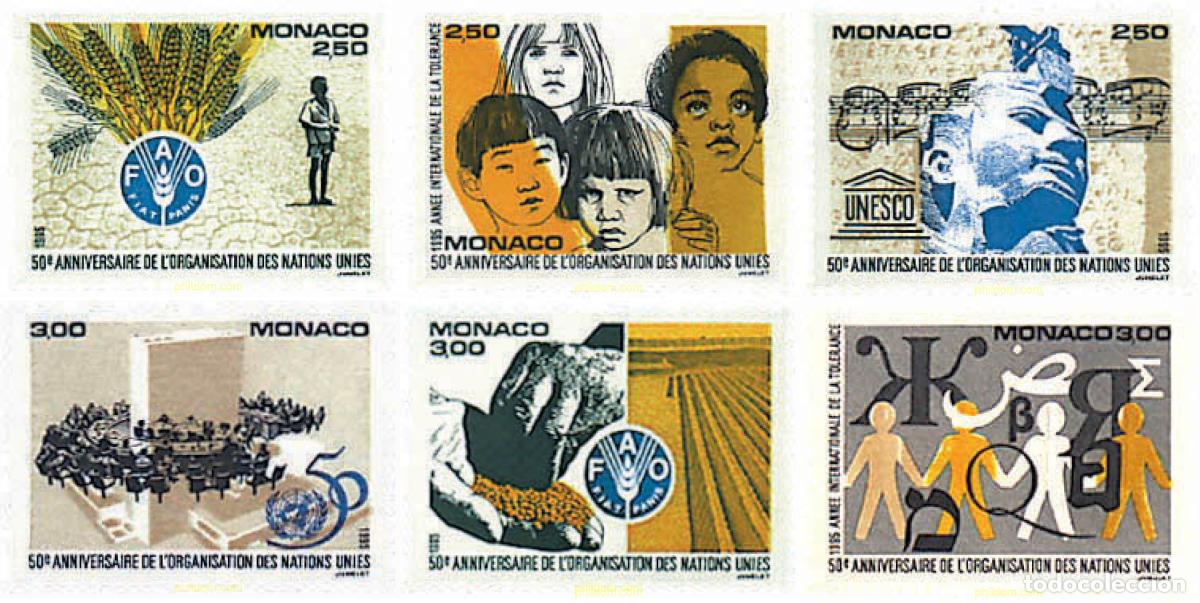 Sellos: 642187 MNH MONACO 1995 50 ANIVERSARIO DE LA ONU, DE LA FAO Y DE LA UNESCO