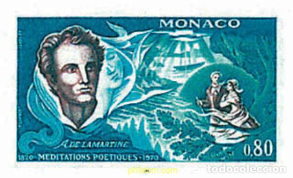 Stamps: 32403 MNH MONACO 1970 150 ANIVERSARIO DE LAS MEDITACIONES POETICAS DE LAMARTINE