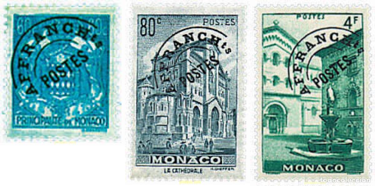 Sellos: 228981 MNH MONACO 1943 ESCUDO, VISTAS DEL PRINCIPADO Y PRINCIPES LUIS II Y RAINIERO III