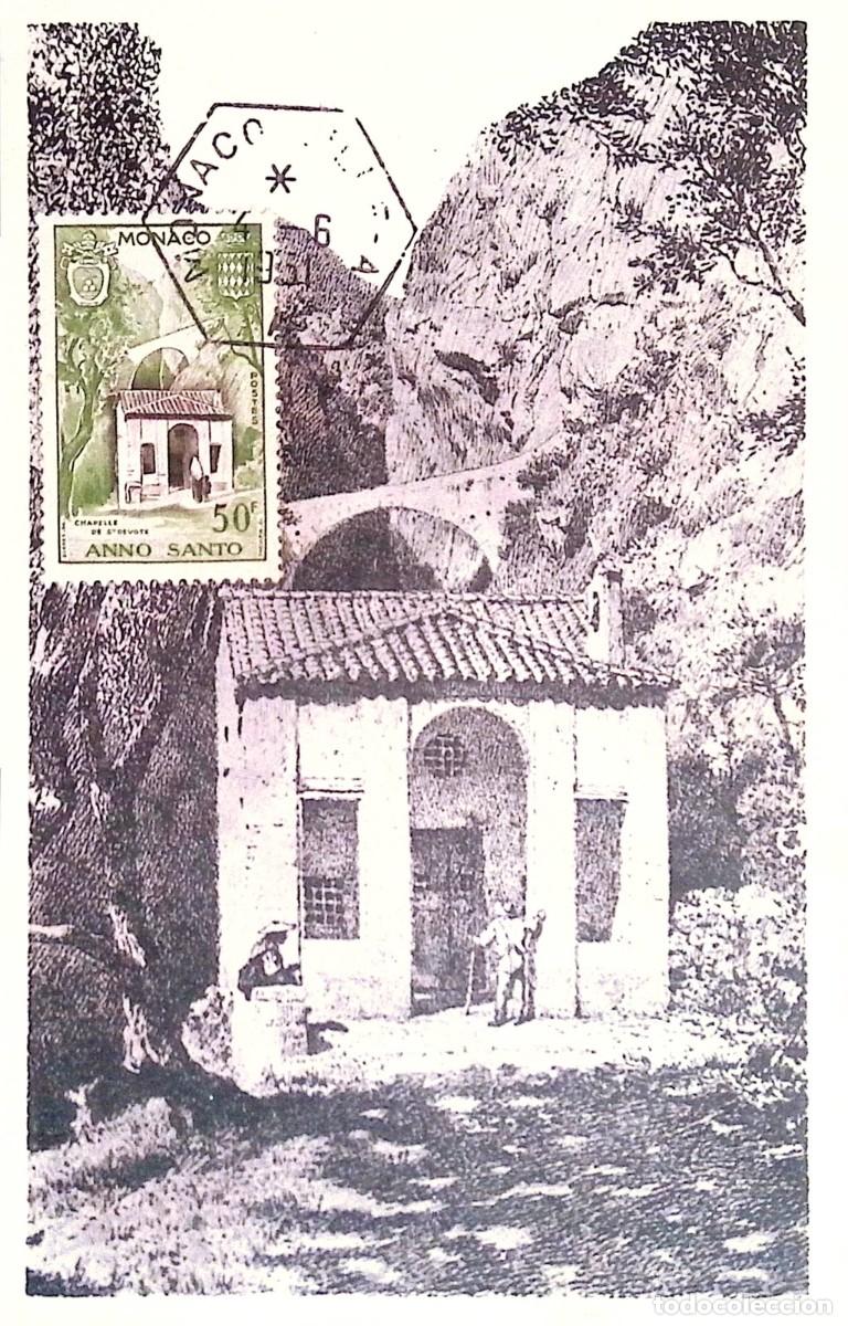 Sellos: O) 1951 MONACO, CHAPEL OF ST. DEVOTA, HOLY YEAR, MAXIMUM CARD