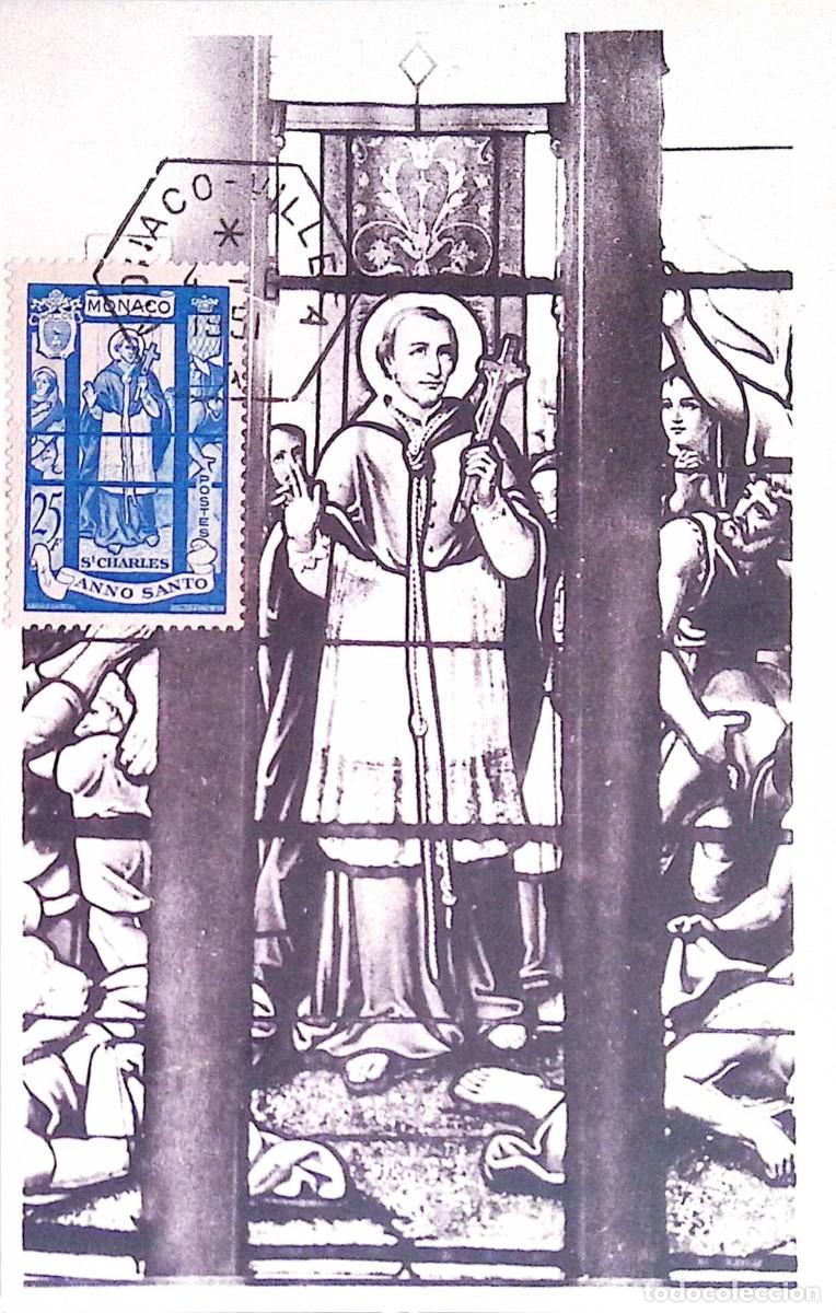 Sellos: O) 1951 MONACO, HOLY YEAR, ST. CHARLES, STAINED GLASS, MAXIMUM CARD, XF