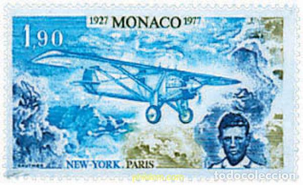 Sellos: 32570 MNH MONACO 1977 50 ANIVERSARIO DE LA PRIMERA TRAVESIA AEREA DEL ATLANTICO NORTE POR LINDBERGH