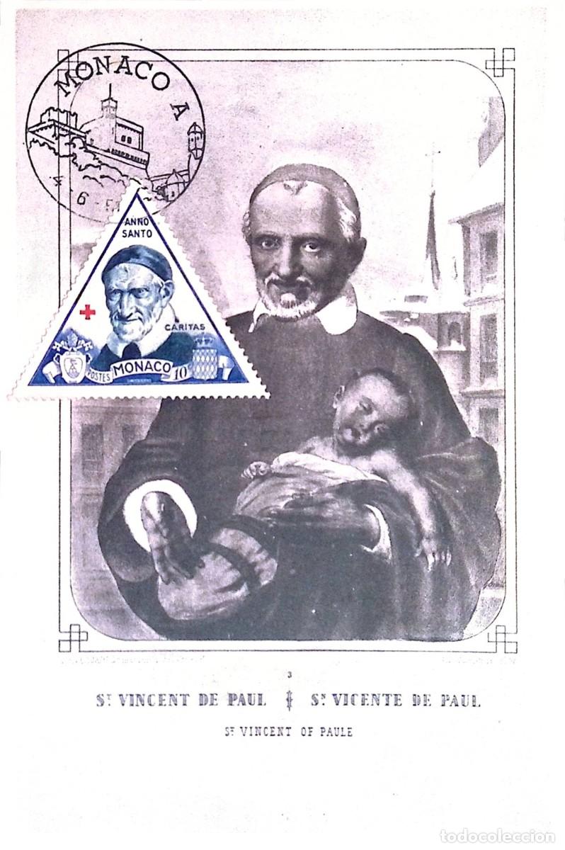 Sellos: O) 1951 MONACO,ST. VINCENT DE PAUL,TRIANGLE, HOLY YEAR - ANNO SANTO, MAXIMUM CARD
